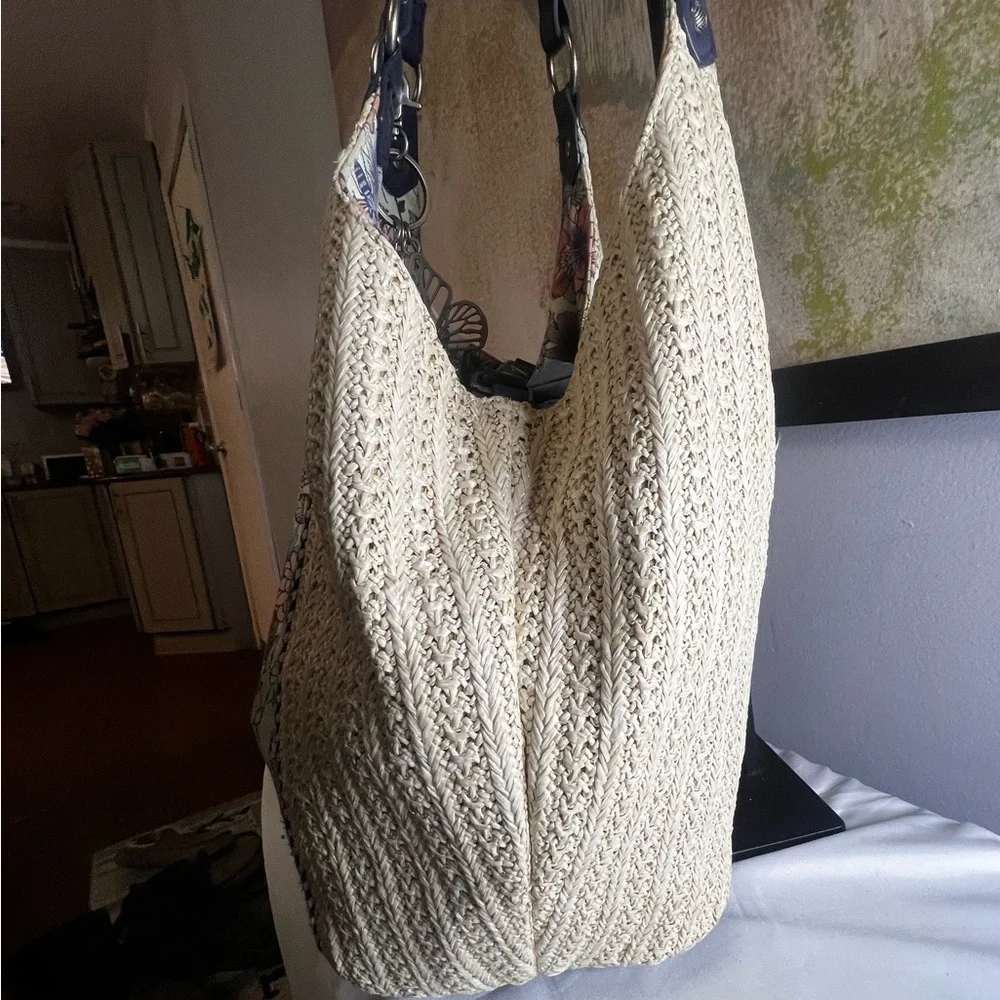 Sakroots Floral & Butterfly Crochet Tote Bag with Navy Accents